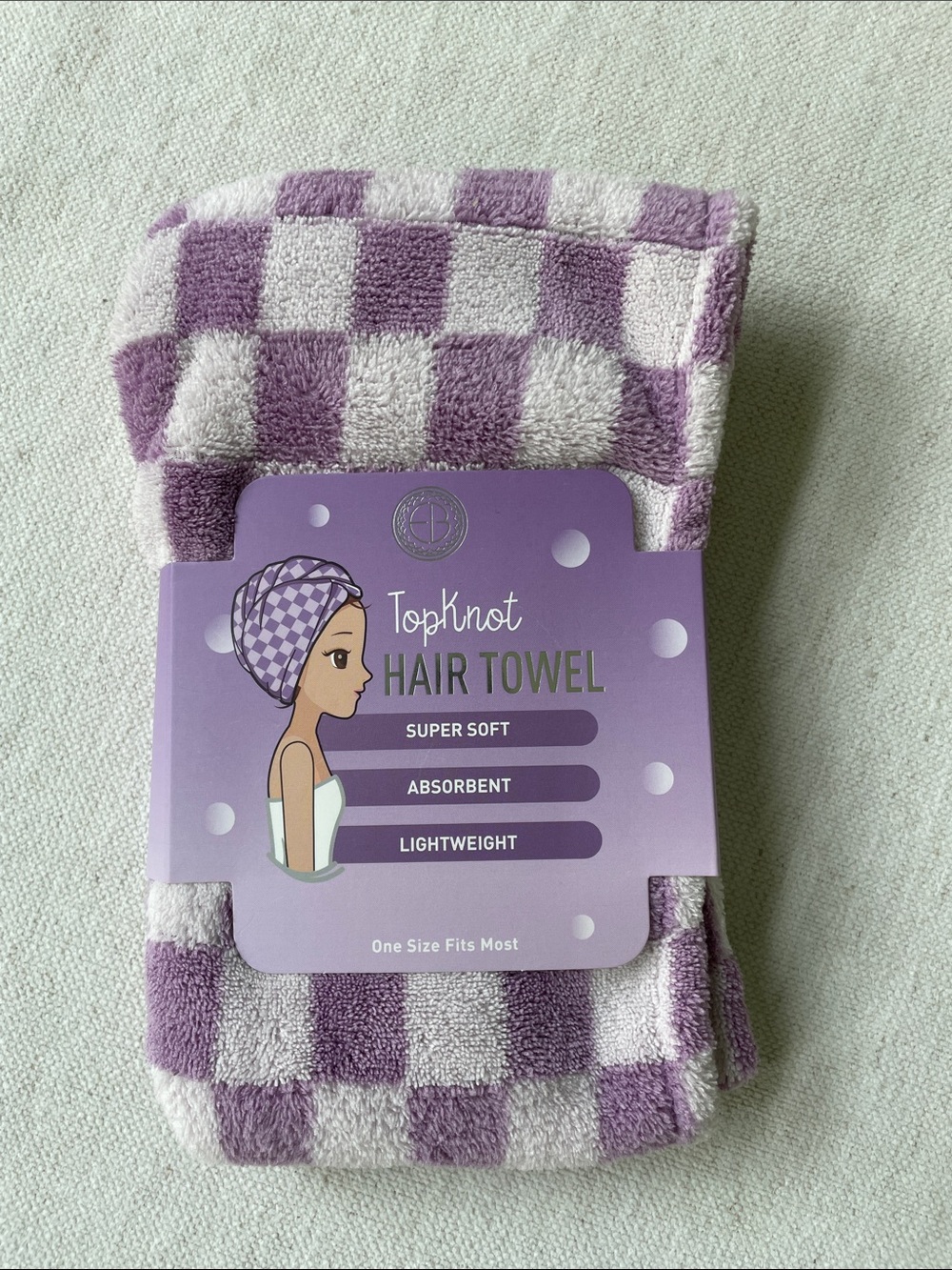 Purple Check Hair Towel - Super Soft Hair Wrap